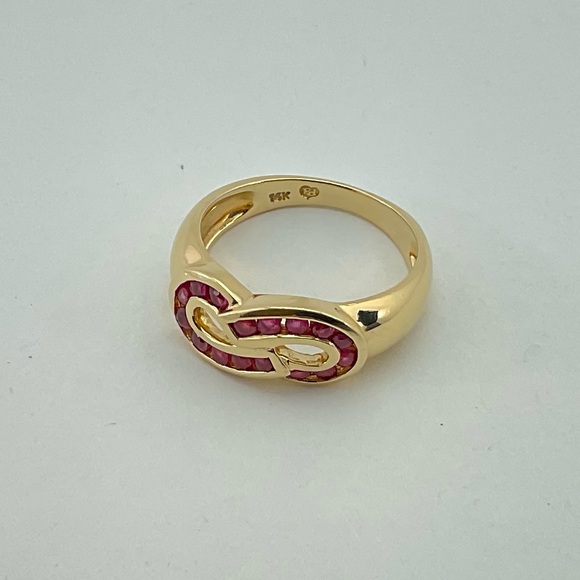 Infinity Ring, Genuine Ruby and 14Kt Yellow Gold, Size 6 - Picture 4 of 12